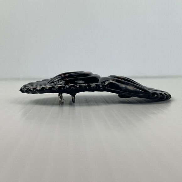 Vintage Belt Buckle Plastic Black Swirl Double Flower Shell Design - Picture 3 of 6